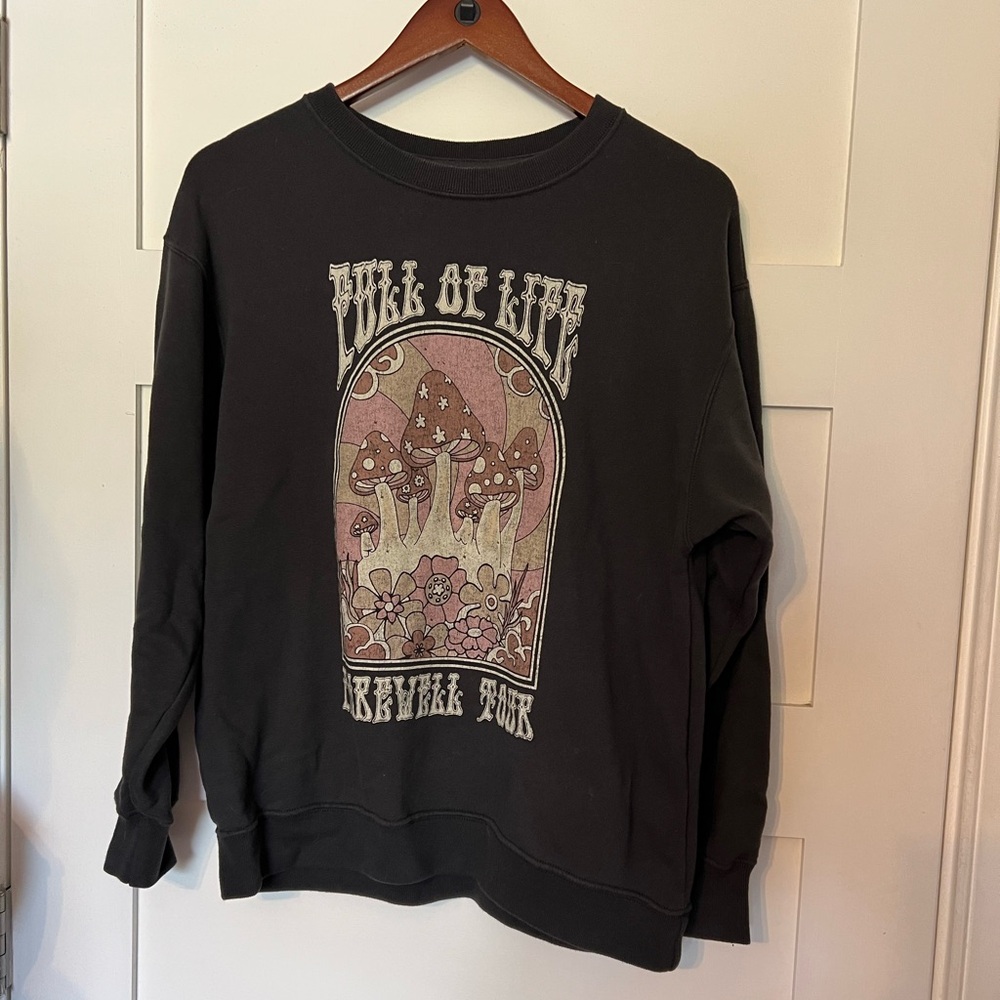 Hollister Black Graphic Crewneck Sweatshirt - 'Love of Life' Mushroom Design